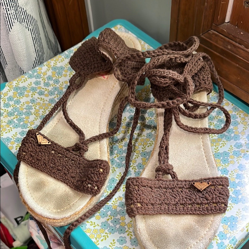 Roxy Brown Wedge Sandals with Braided Straps